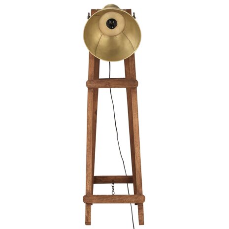 Vloerlamp E27 massief mangohout messingkleurig