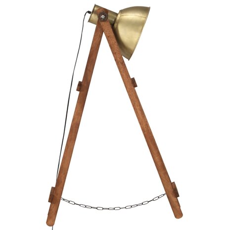 Vloerlamp E27 massief mangohout messingkleurig