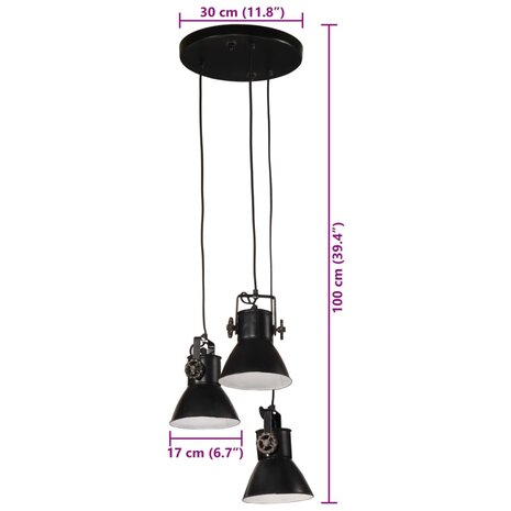 Hanglamp 25 W E27 30x30x100 cm zwart