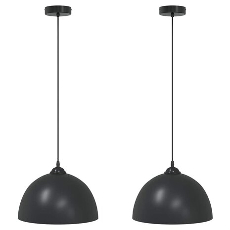 Hanglampen 2 st In hoogte verstelbaar E27 30 cm metaal zwart