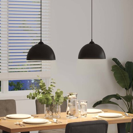 Hanglampen 2 st In hoogte verstelbaar E27 30 cm metaal zwart