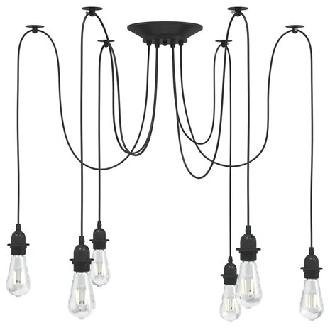 Hanglamp met 6 lamphouders E27 metaal zwart
