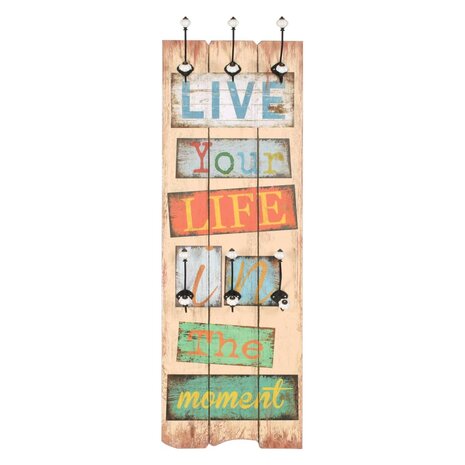 Wandkapstok met 6 haken LIVE LIFE 120x40 cm