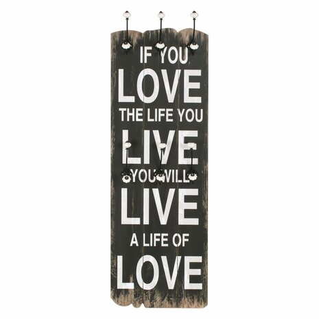 Wandkapstok met 6 haken LOVE LIVE 120x40 cm