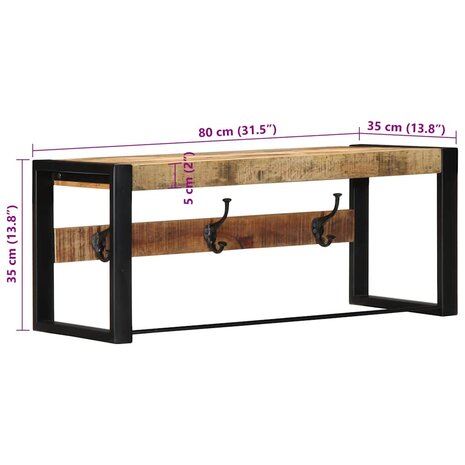 Kapstok 80x35x35 cm massief ruw mangohout