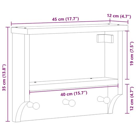 Wandkapstok SANDNES 45x12x35 cm massief grenenhout