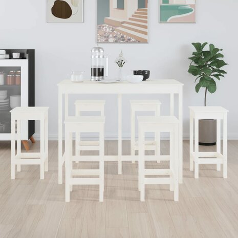 7-delige Barset massief grenenhout wit