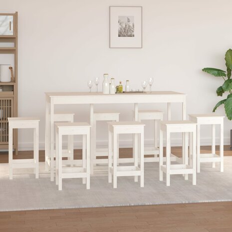 9-delige Barset massief grenenhout wit