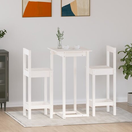 3-delige Barset massief grenenhout wit