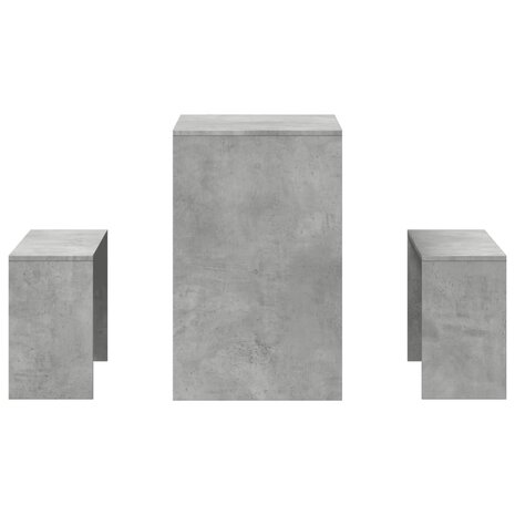 3-delige Eettafel en bankenset bewerkt hout betongrijs