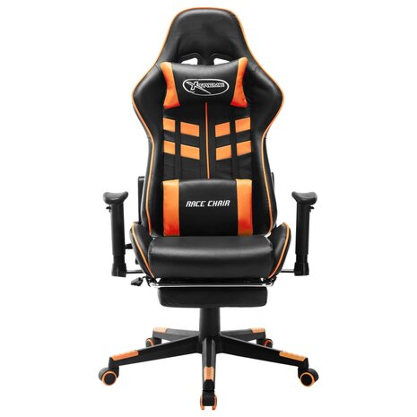 Gamestoel met voetensteun kunstleer zwart en oranje