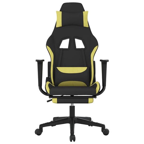 Massage gamestoel met voetensteun stof zwart en lichtgroen