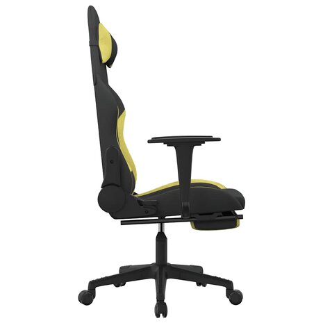 Massage gamestoel met voetensteun stof zwart en lichtgroen