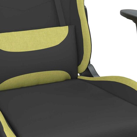 Massage gamestoel met voetensteun stof zwart en lichtgroen