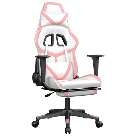 Gamestoel met voetensteun kunstleer wit en roze