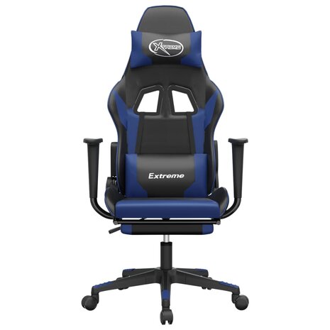 Gamestoel met voetensteun kunstleer zwart en blauw