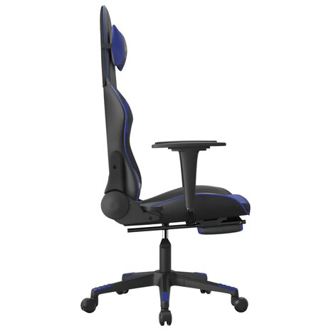 Gamestoel met voetensteun kunstleer zwart en blauw