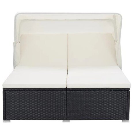 Ligbed met kussen 2-persoons poly rattan zwart