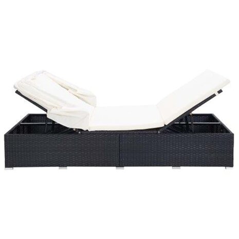 Ligbed met kussen 2-persoons poly rattan zwart