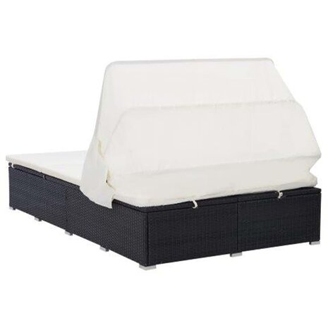 Ligbed met kussen 2-persoons poly rattan zwart