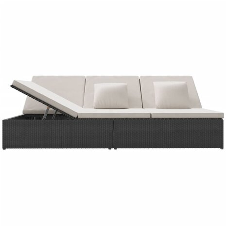 Ligbed met kussens converteerbaar poly rattan zwart