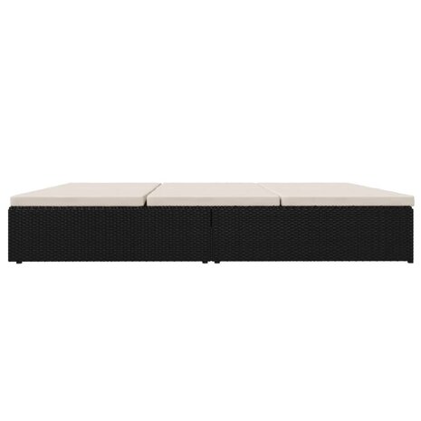 Ligbed met kussens converteerbaar poly rattan zwart