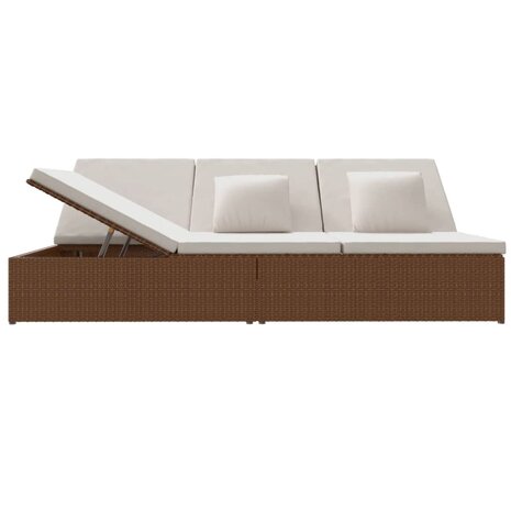 Ligbed met kussens converteerbaar poly rattan bruin