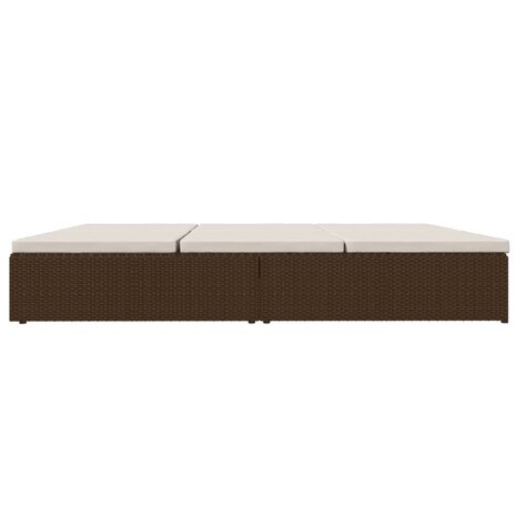 Ligbed met kussens converteerbaar poly rattan bruin