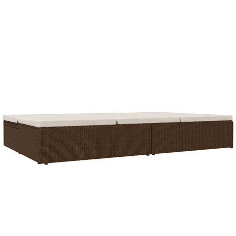 Ligbed met kussens converteerbaar poly rattan bruin