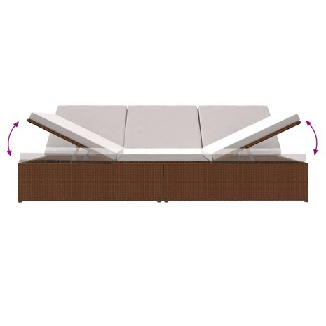 Ligbed met kussens converteerbaar poly rattan bruin