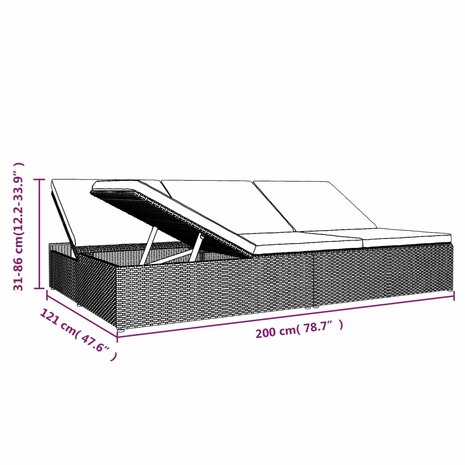 Ligbed met kussens converteerbaar poly rattan bruin