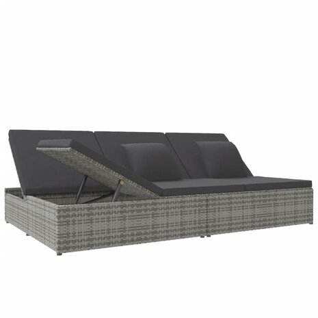 Ligbed met kussens converteerbaar poly rattan donkergrijs