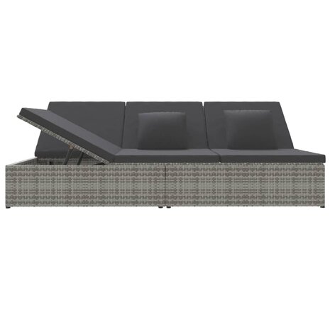 Ligbed met kussens converteerbaar poly rattan donkergrijs
