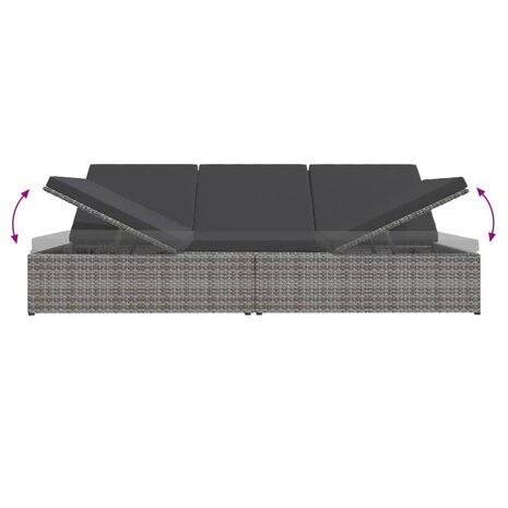 Ligbed met kussens converteerbaar poly rattan donkergrijs