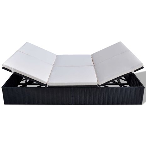 Ligbed tweepersoons met kussen poly rattan zwart
