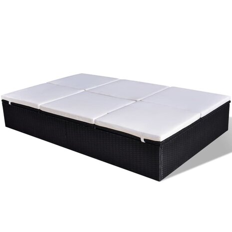 Ligbed tweepersoons met kussen poly rattan zwart