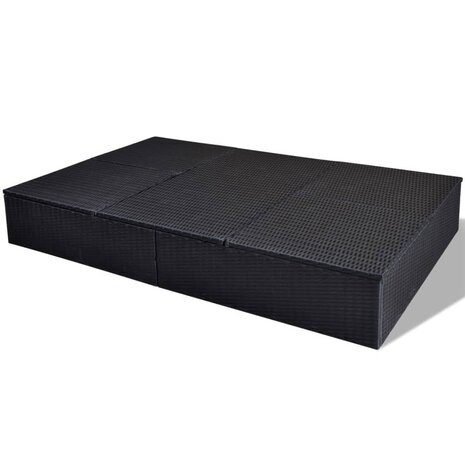Ligbed tweepersoons met kussen poly rattan zwart