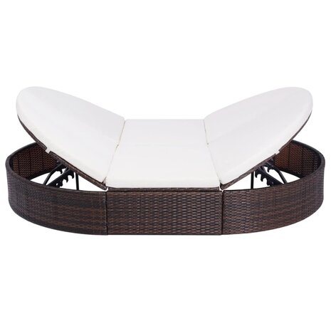 Loungebed met kussen poly rattan bruin