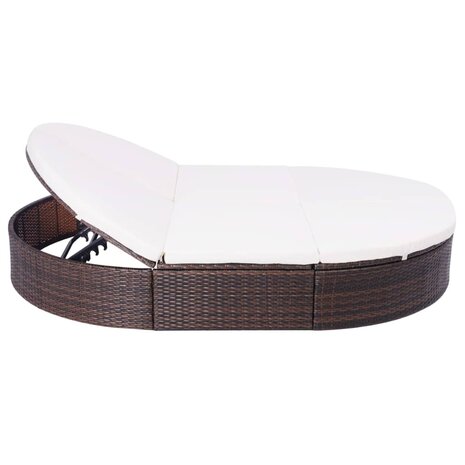Loungebed met kussen poly rattan bruin