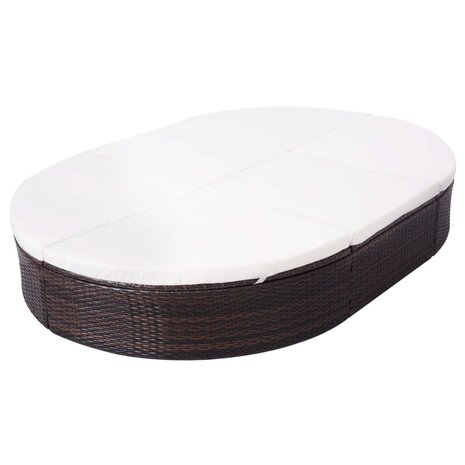 Loungebed met kussen poly rattan bruin