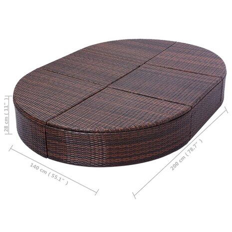 Loungebed met kussen poly rattan bruin