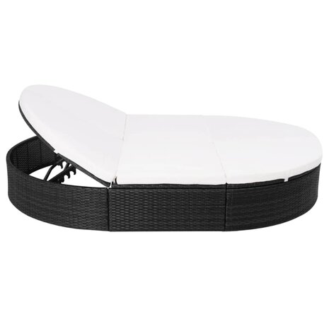Loungebed met kussen poly rattan zwart
