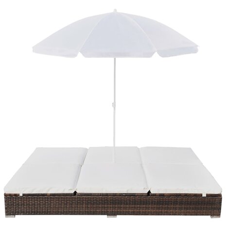 Loungebed met parasol poly rattan bruin