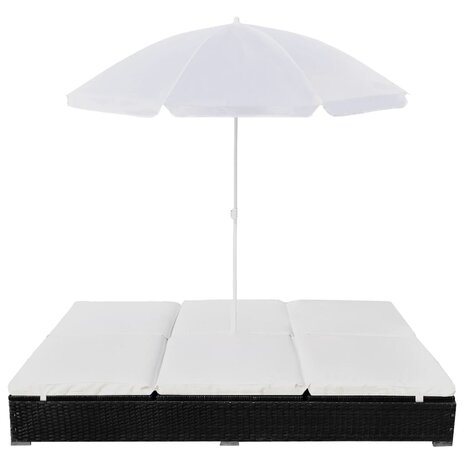 Loungebed met parasol poly rattan zwart