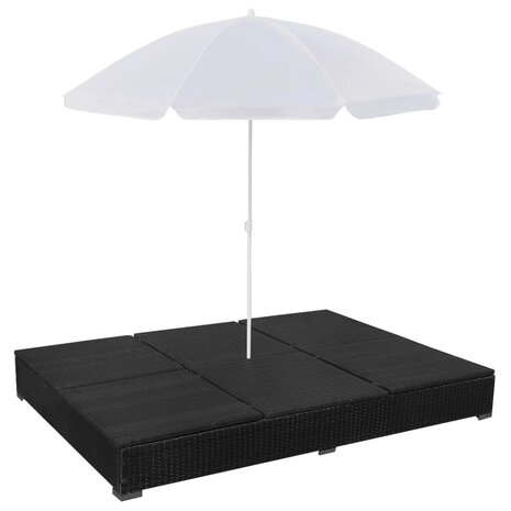 Loungebed met parasol poly rattan zwart