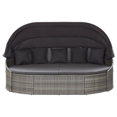 Loungebed met luifel poly rattan grijs