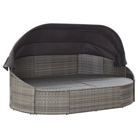 Loungebed met luifel poly rattan grijs