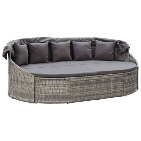 Loungebed met luifel poly rattan grijs
