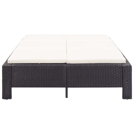 Ligbed met kussen 2-persoons poly rattan zwart