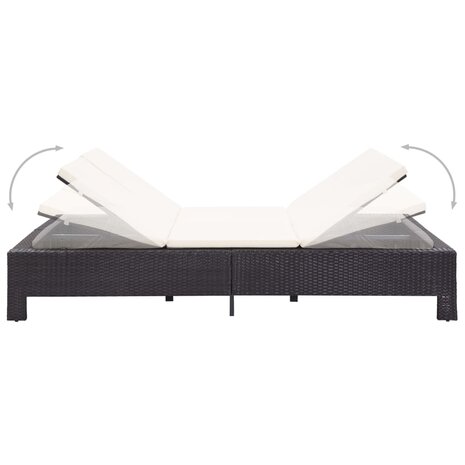 Ligbed met kussen 2-persoons poly rattan zwart